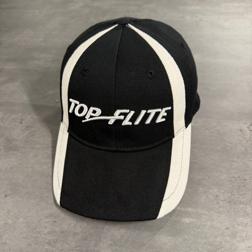 Top Flite Golf Hat Stretch Flex Fitted‎ Black White Performance Spandex Preppy